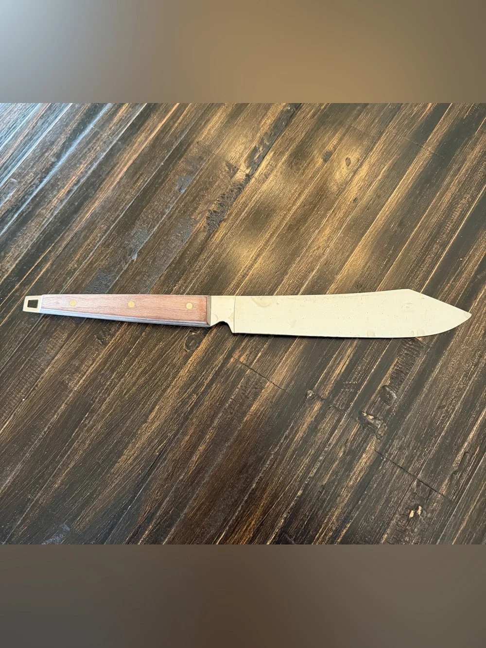 Vintage EKCO Flint Stainless Steel Chef Knife Wood Handle ~13.5” USA